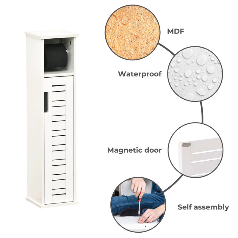 White MDF Slim Bathroom Toilet Paper Holder Cabinet
