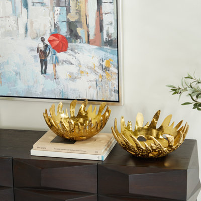 Novogratz Aluminum Metal Decorative Bowl Set In Gold