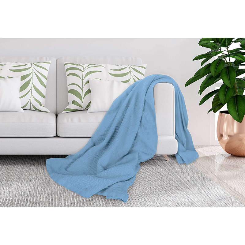 Cashmere Blue Queen Waffle Knit Cotton Blanket