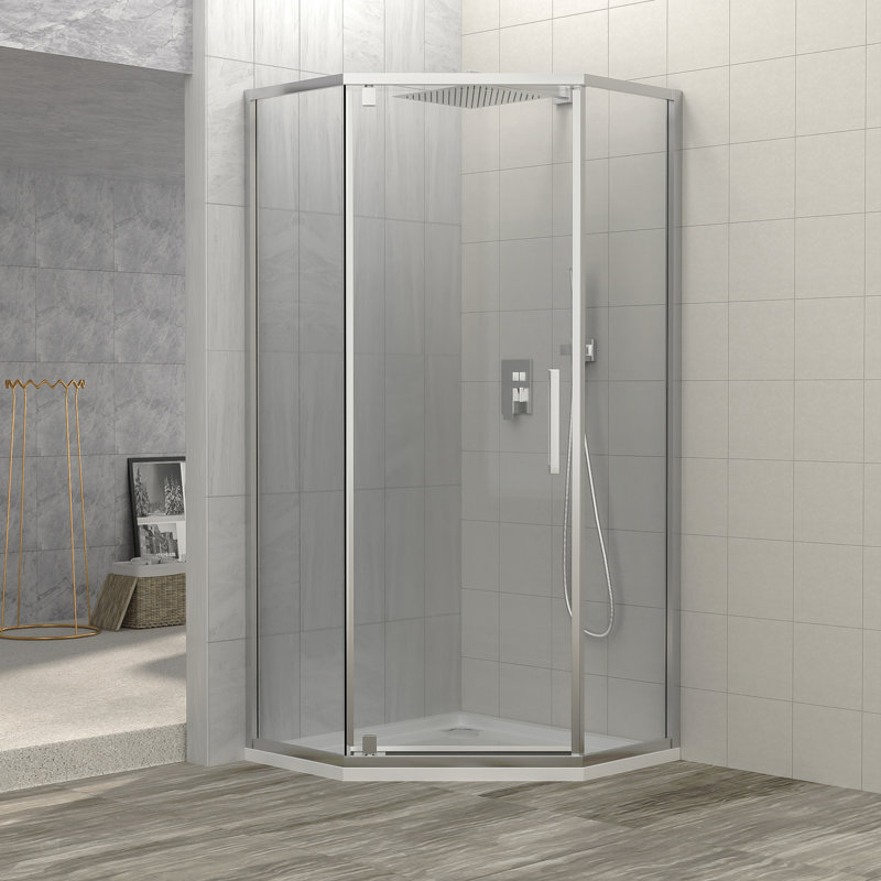 Shower Door 34-1/8" X 72" Semi-Frameless Neo-Angle Hinged Shower Enclosure, Chrome, Chrome