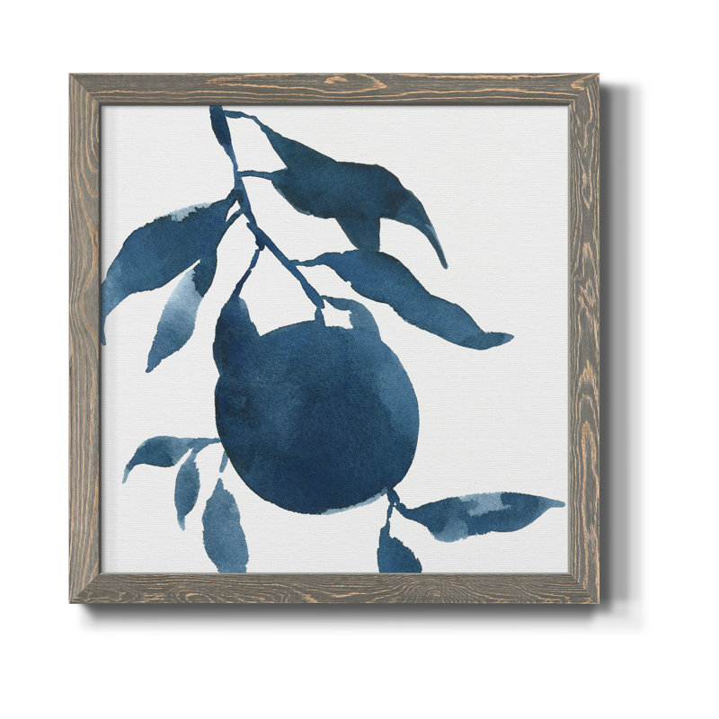 Indigo Oranges III - Toile encadrée de qualité supérieure - prête à être accrochée, Encadré gris