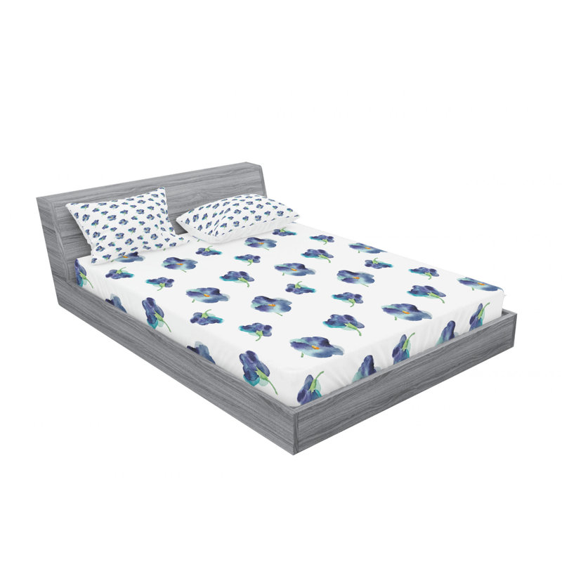 Microfiber Floral Sheet Set, Queen Sheet Set with Fitted Sheet