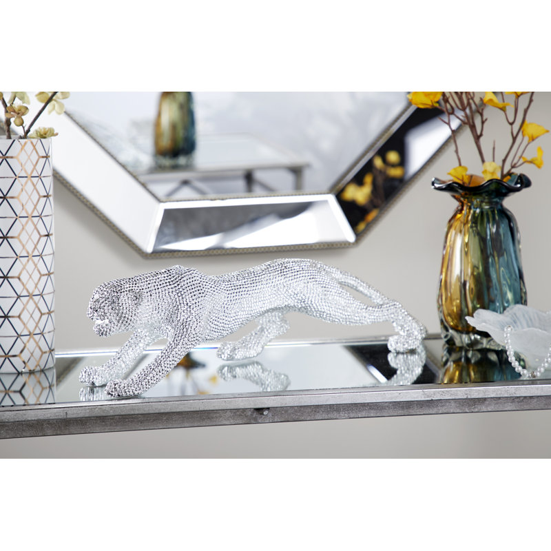 Silver Hernandes Polystone Bejewelled Leopard Decorative Sculpture