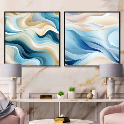 Coastal Harmony - ensemble de 2 collages carrés abstraits