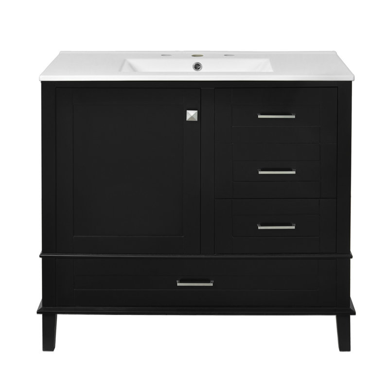 Meuble-lavabo 36 po avec cadre en pin massif, Noir, noir, noir, noir