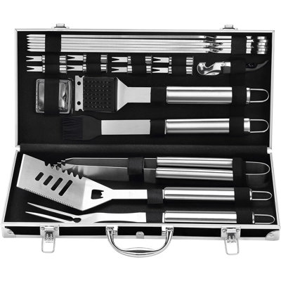 Ensemble d'outils de barbecue 22 pièces, accessoires de barbecue en acier inoxydable avec étui de transport en aluminium, ensemble d'ustensiles pour la cuisson en plein air - Gift For Men Dad