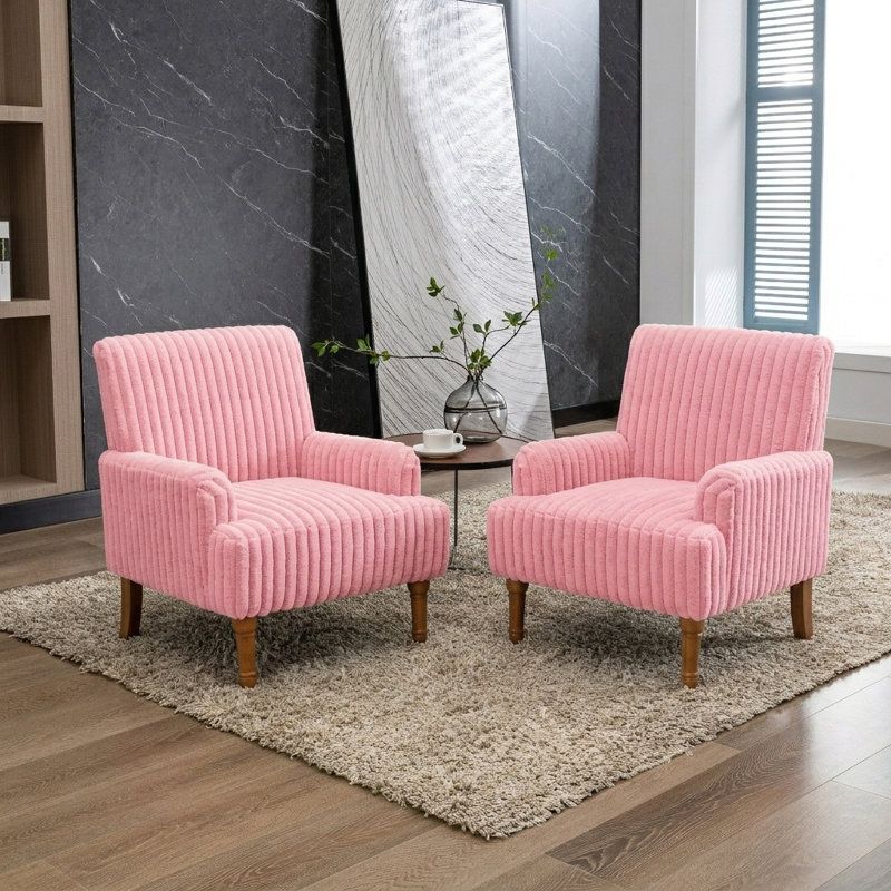 Fauteuil d'appoint rembourré en velours côtelé Corduroy, Rose