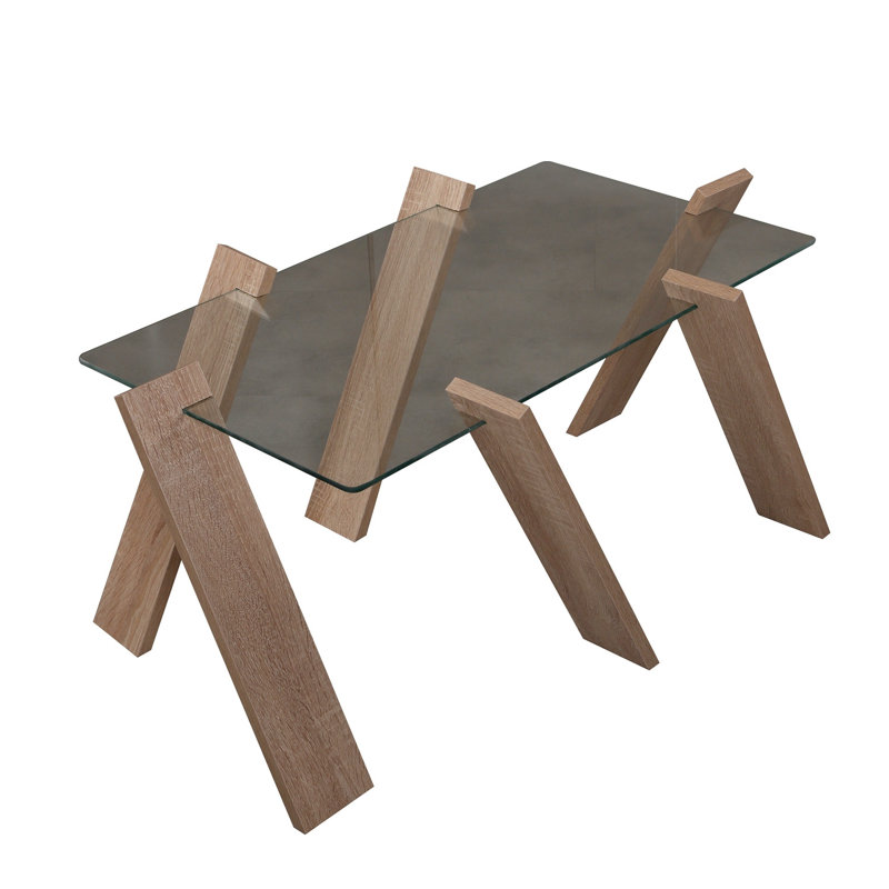Table basse moderne, 36,2 x 16,1 x 24,0 pouces | 100% panneau de particules enduit de mélamine, épaisseur: 0,7 pouce | Plateau en verre dépoli de 0,2 po d'épaisseur | Conception élégante et fonctionnelle pour le salon, décoration intérieure contem