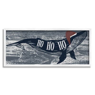 «Ho Ho Ho Christmas Santa Whale» encadré sur bois par Ziwei Li, impression