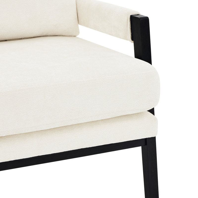 Fauteuil moderne en chenille avec coussin, structure en bois noir, dossier amovible, siège d'une hauteur de 19 po, chaise rembourrée en bois blanc, coussin réglable,