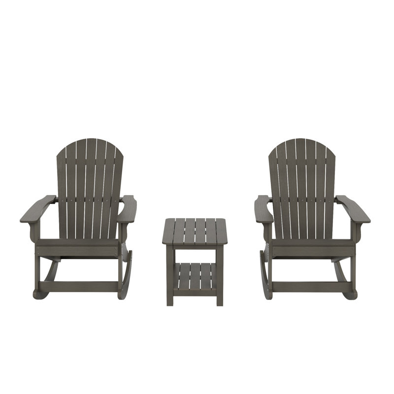 Arrlo 2 - Person Outdoor Adirondack Rocking Seating Set with Table, Charcoal Gray