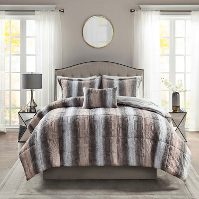 Édredon en fausse fourrure pour grand lit - doux comprenant un édredon, 2 taies décoratives et un coussin décoratif