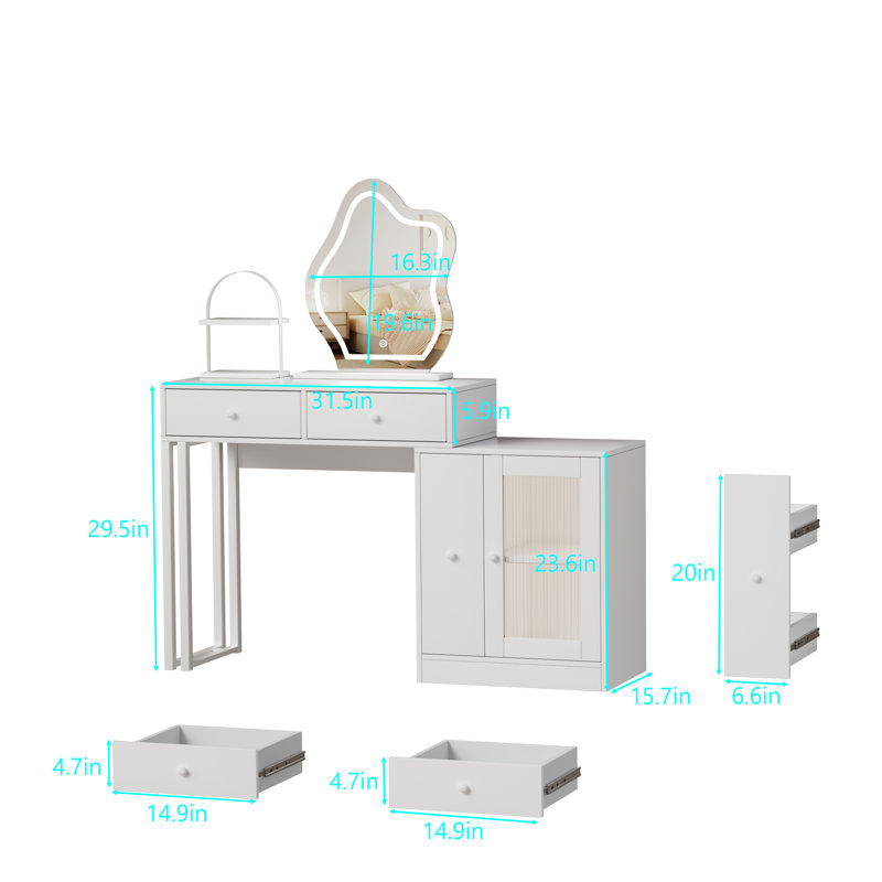 Korion Makeup Vanity with 3-color Touch Screen Lighted Mirror, Makeup Table with Drawers and Storage Cabinet