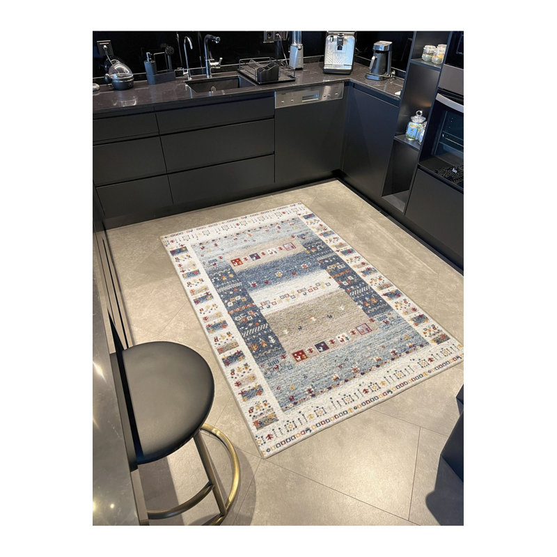Washable Rectangular Square Patterned Woven Area Rug, Runner 4'11" x 9'10" Rug Pad Included