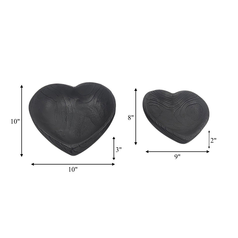 Akshaye Set of 2 Heart-Shaped Paulownia Wood Bowls - Handcrafted Casual Home Decorative Accent Bowls with Natural Grain for a Stylish and Versatile Display in Any Space