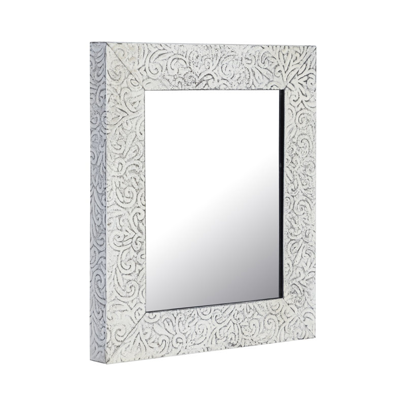 Grand miroir gris antique en fer gris, 14,25 po x 12,5 po