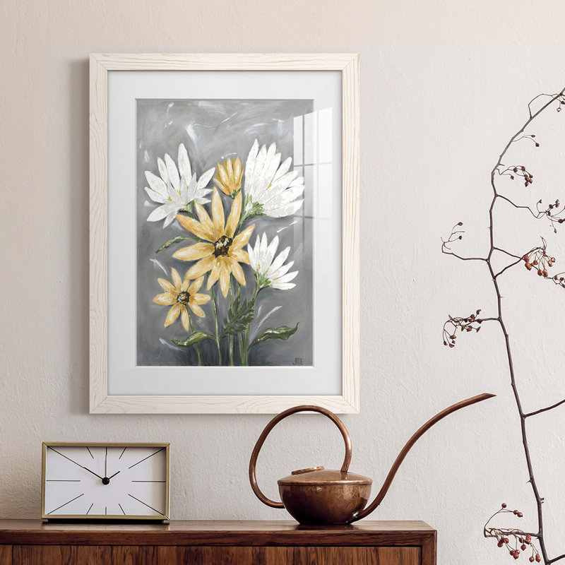 Summer Daisies I - peinture encadrée, H 20 po x l 17 po x P 1 po, Cadre blanc