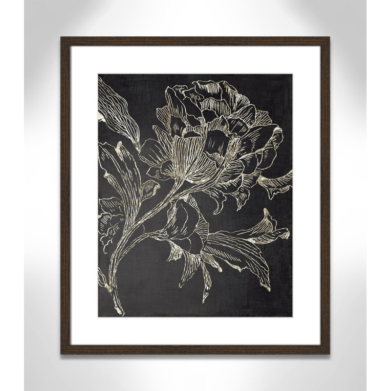 Clarendon Golden Flower Folklore I by Asia Jensen - Picture Frame Graphic Art Print, Walnut Framed, 25.5" H x 21.5" W