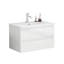 Meuble-lavabo simple autoportant 31,5 po blanc brillant avec lavabo en céramique, 2 grands tiroirs à fermeture en douceur, sans poignée, facile à assembler-131139123