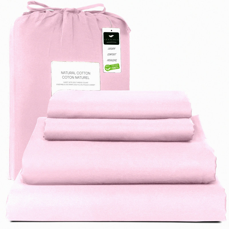 Ruffled Cotton Bed Sheet Set - Back to School Bedding with Long Ruffles - 100% Cotton - Cute Design - 1 Flat Sheet, 1 Fitted Sheet, 2 Pillowcases