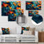 Abstractions géométriques orange et turquoise - reproduction sur métal-1345373288