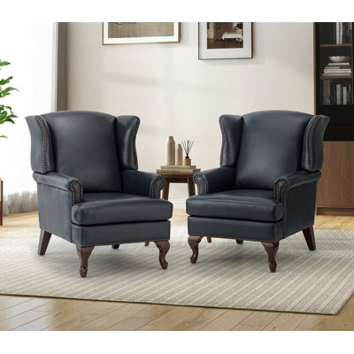 Anapatricia 32.5'' W Genuine Leather Wingback Armchairs