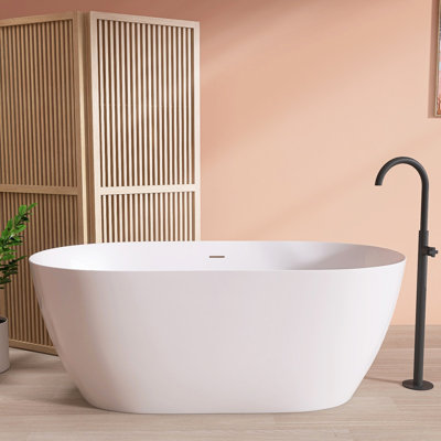 55" x 27.5" Freestanding Contemporary Soaking Acrylic Bathtub with Overflow and Drain