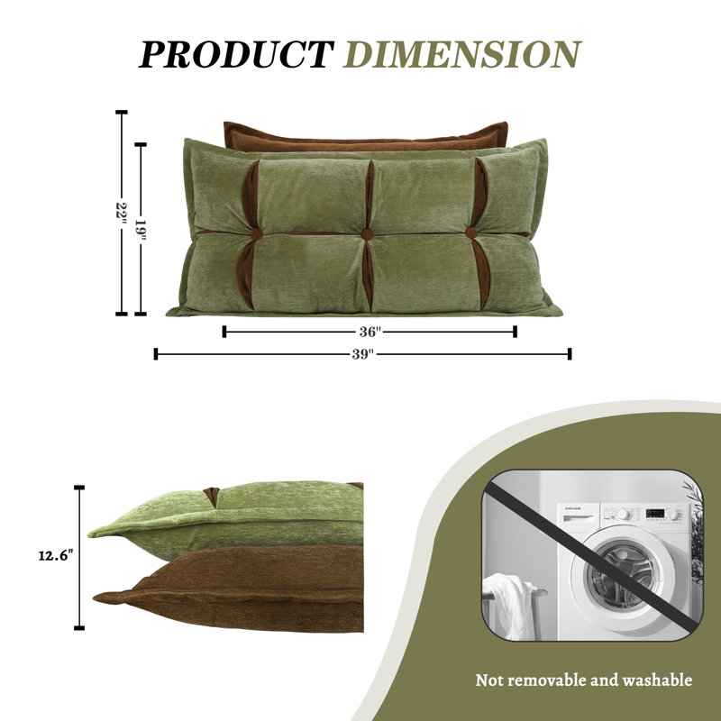 Coussin de lecture de tête de lit à deux épaisseurs Sit-up Back Comfort, Vert, Lit simple