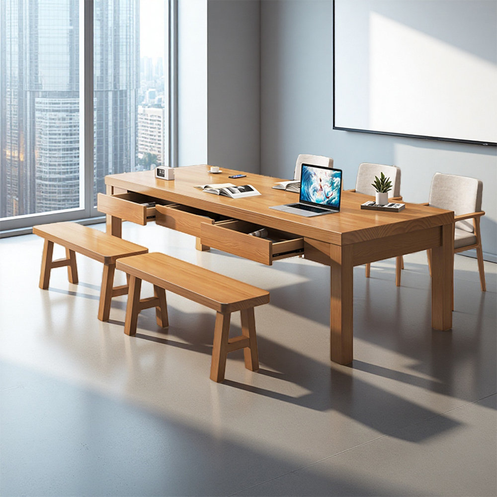 Latitude Run® Burlywood Rectangular Solid Wood Conference Table ...