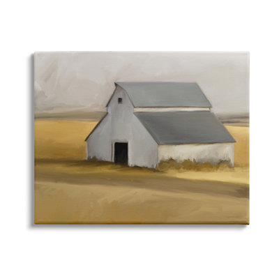 Automne, champ de ferme, paysage de grange, ciel nuageux blanc, estampe numérique, art texturé par Kamdon Kreations