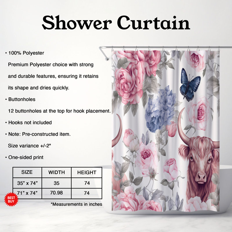 Rideau de douche Cow Scottish - Premium, H 74 po x l 71 po