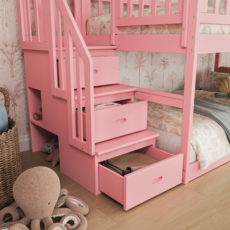 Lit superposé à escalier bas Malibu, Twin over Twin, Pink