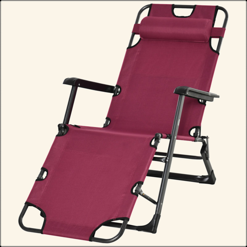 Folding Chaise Lounge Chair For Outside, 2-In-1 Tanning Chair With Pillow & Pocket, Adjustable Pool Chair For Beach, Patio, Lawn, Deck