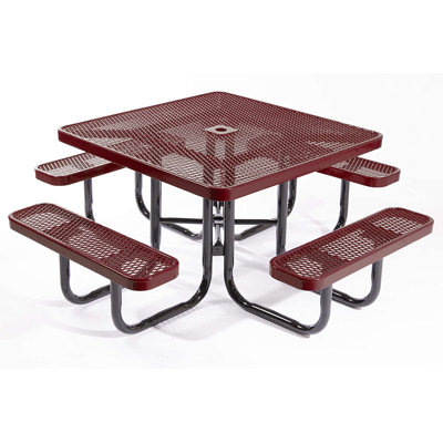 COATEDOUTDOORFURNITURE 46In Square Picnic Table, Expanded, Burgundy