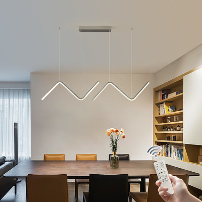 2-Light 120cm LED Kitchen Island Pendant,Dimmable Linear Wave Chandelier Pendant for Dining Room