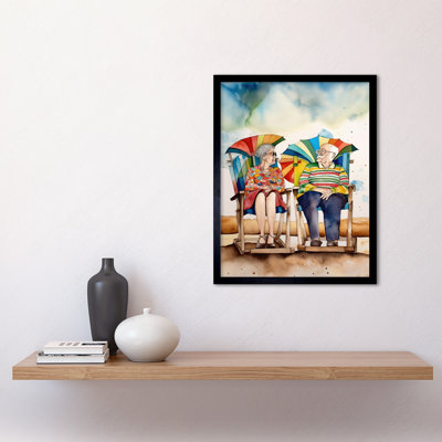 Happy Elderly Couple On Summer Beach Chairs - Single Picture Frame Print
