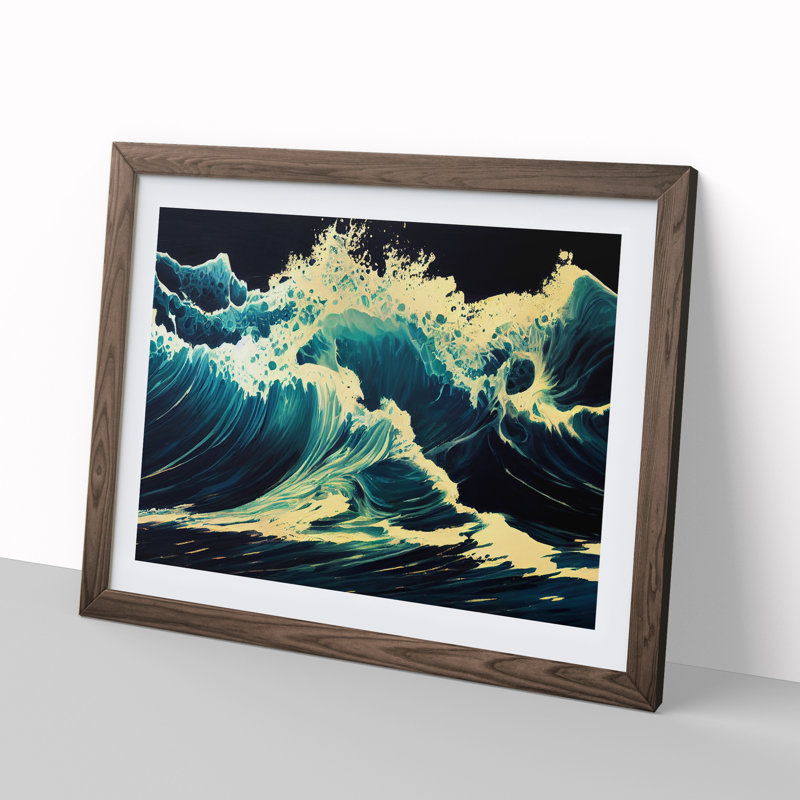XH1022-1113X A Vivid Ocean Wave - Single Picture Frame Print, 46cm H x 64cm W x 2cm D, Walnut Framed