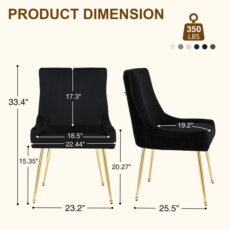 Velvet Upholstered Side Chair With Gold Legs , Black, Gold