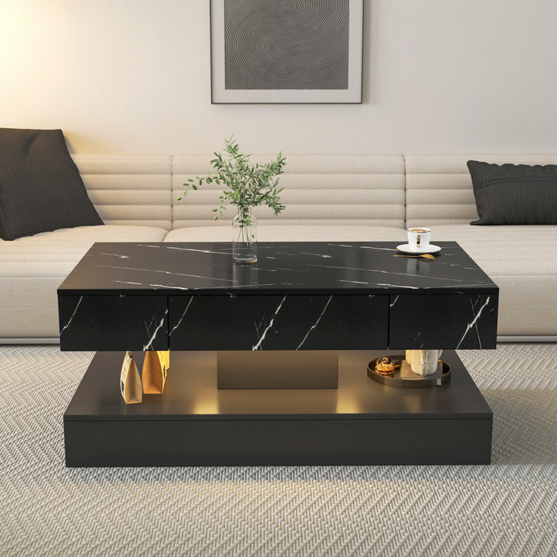 High LED Coffee Table,Coffee Table For Living Room,Living Room Tables,Large Living Room Furniture,LED Lights, Black