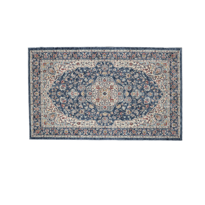 Navy and Cream Chenille Medallion Rectangular Area Rug 26.5" x 45"