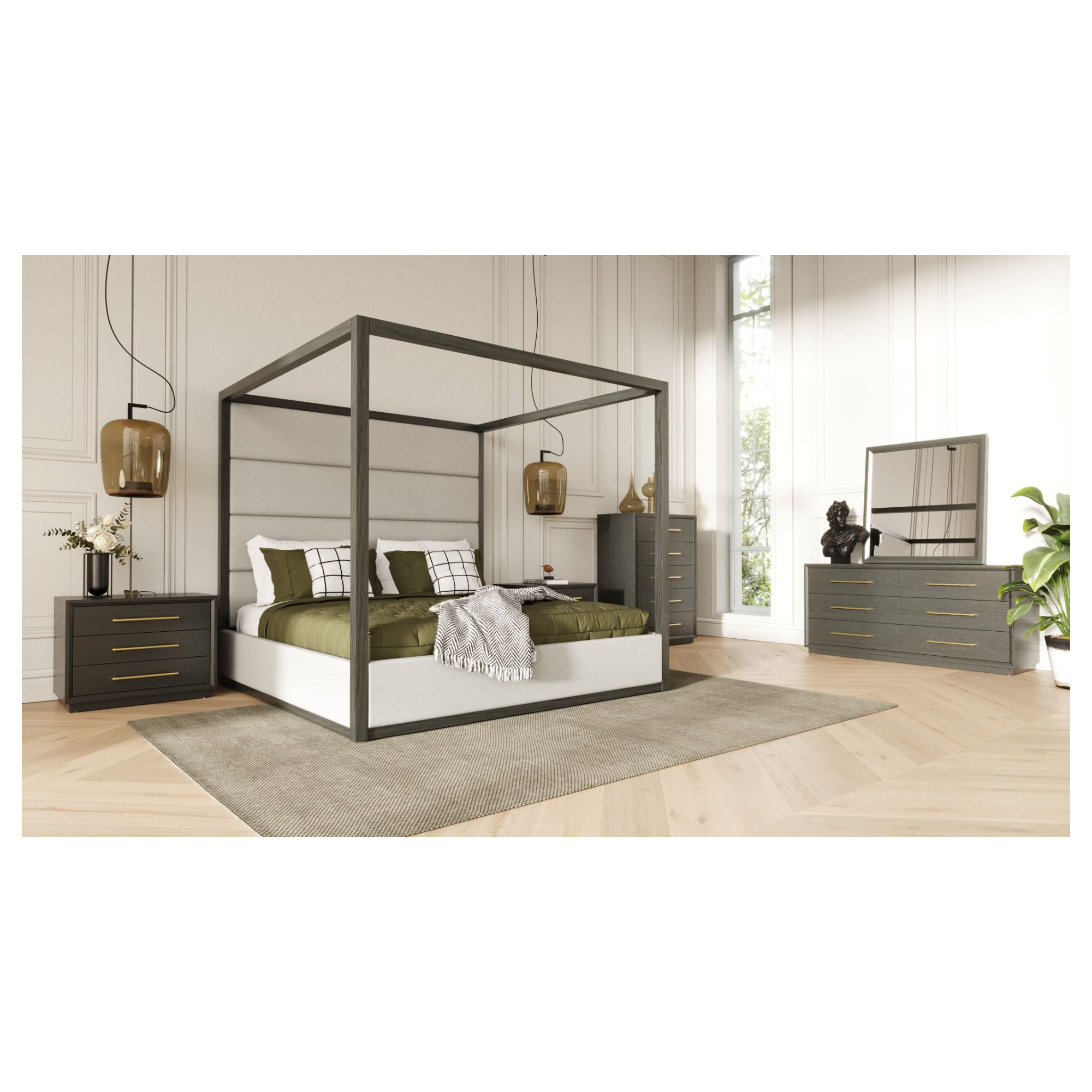 Langley Bedroom Set, Queen, Gray/Off-White