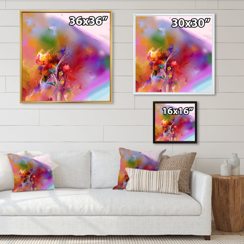 «Abstract Floral Oil Color», reproduction de cadre photo sur toile, H 16 po x l 16 po x P 1 po, Cadre flottant noir