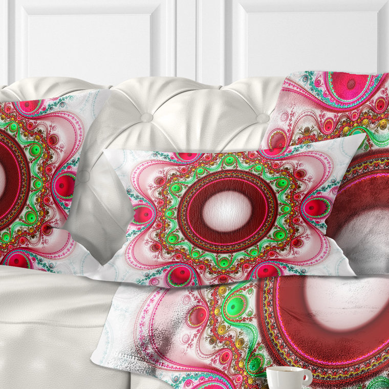 Motif de fractale rose avec cercles - Coussin décoratif abstrait, Rose