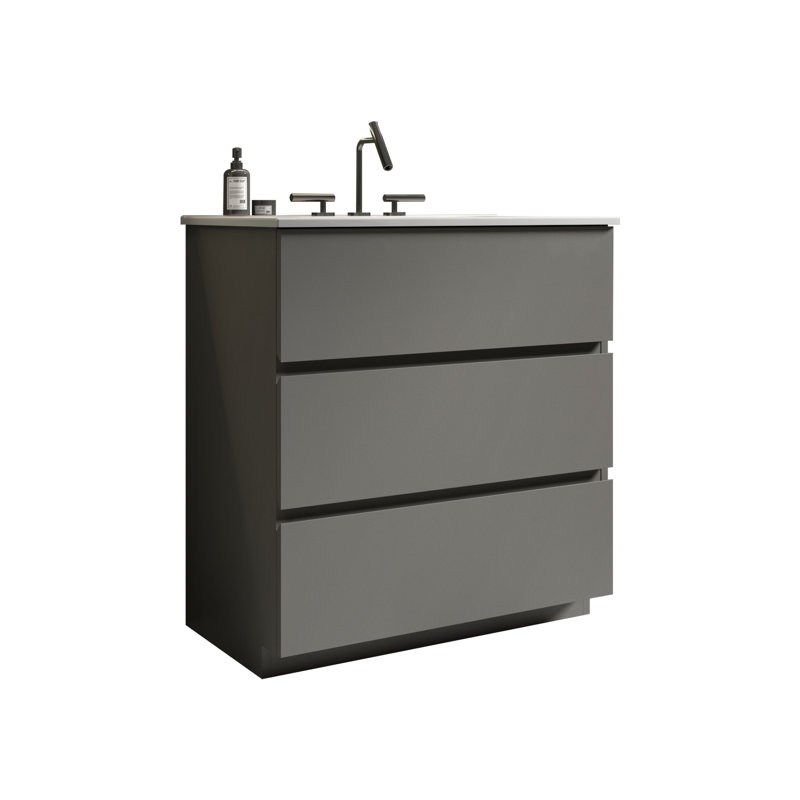 Meuble-lavabo gris de 30 po avec lavabo - transformation stable, flexibilité de rangement généreuse, fonctionnement silencieux, tendance