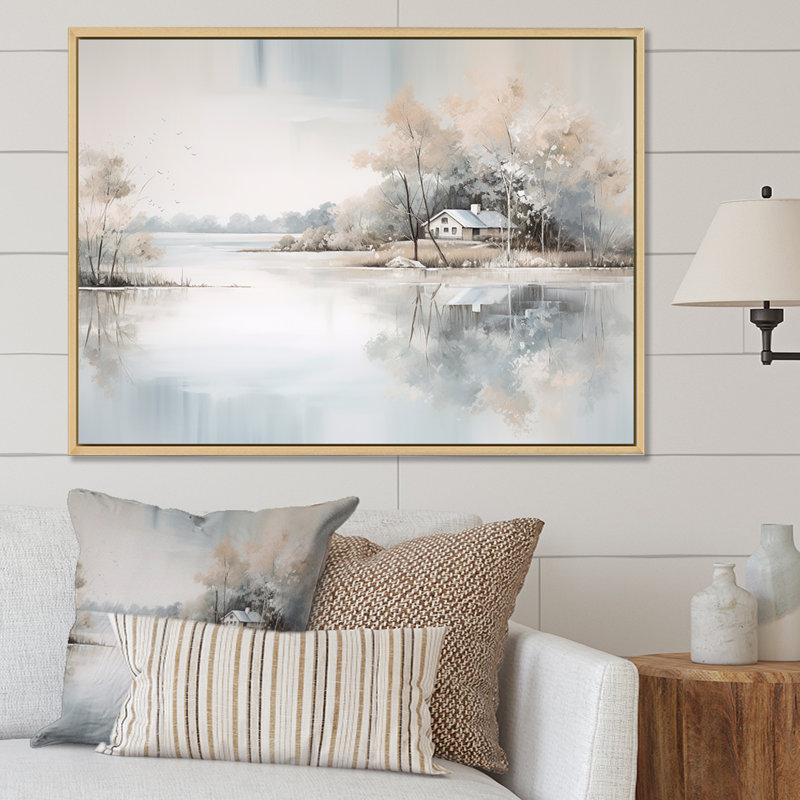 «Lakeside House Serenity I», reproduction sur toile, Cadre naturel flottant, H 34 po x l 44 po x P 1,5 po