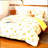Sunshine Blossom Reversible Comforter Set - Queen Size Floral Plaid Bedding with Cute Botanical Pattern, Flowers Design.