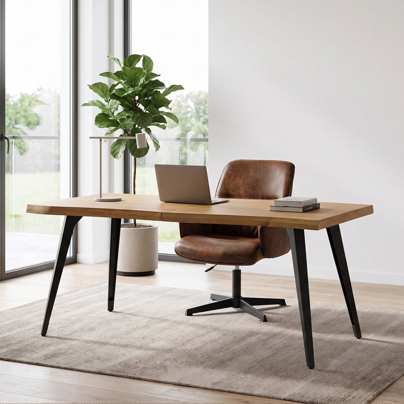 Ensemble 2 pièces de chaises de bureau pivotantes industrielles et de bureau rectangulaire en bois pour le bureau à domicile ou l'espace de travail