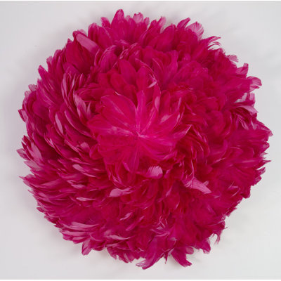 Juju Hat Nagoire Feather Wall Art 16 inch Wood Base   24-26 inch DIA --Raspberry Sorbet