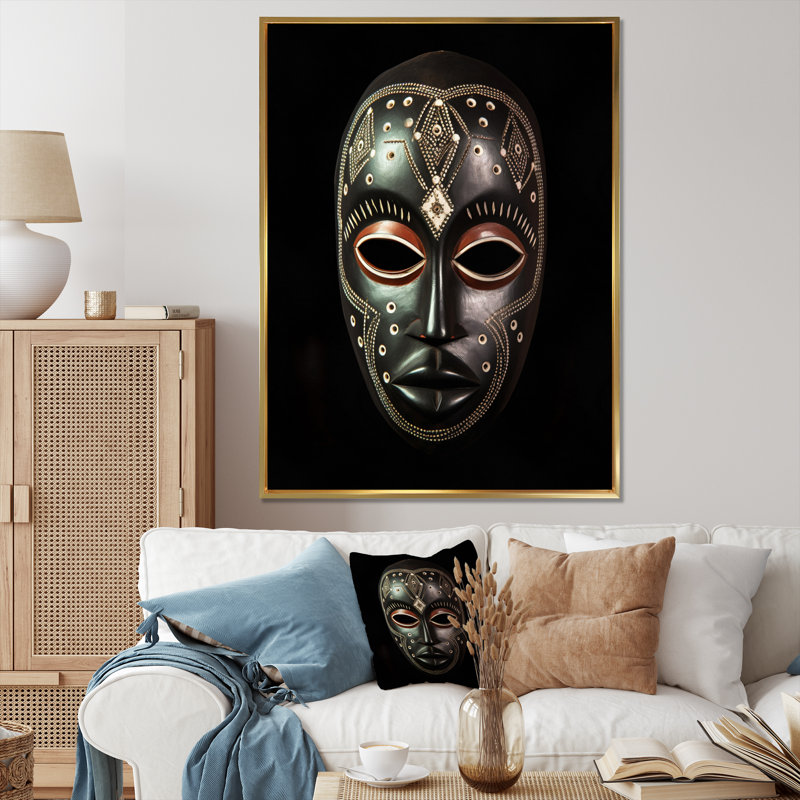 Masque africain Ethnical Traditional, 40" H x 30" W, Cadre flottant doré