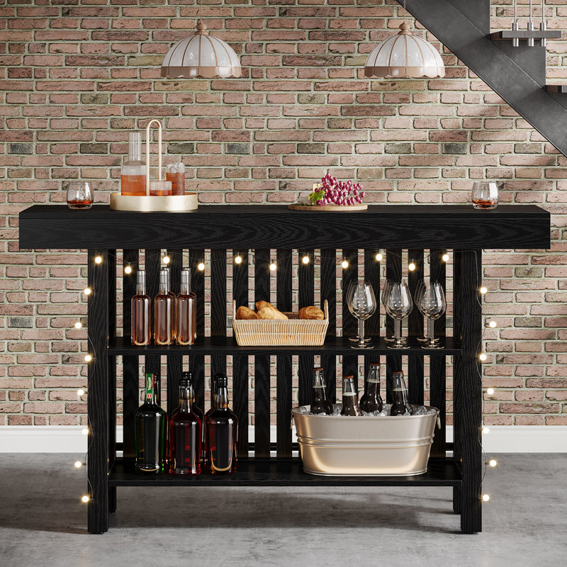 Table de bar moderne à 2 niveaux avec repose-pieds et bar pour la maison, Noir